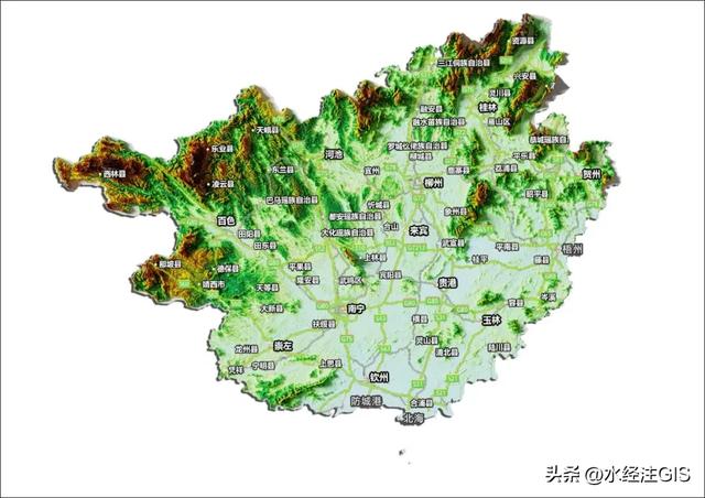 值得收藏的全国各省三维地形图 - 广西壮族自治区